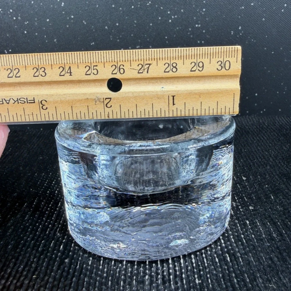 Sweden Textured Clear Ice Glass Votive Tealight Candle Holders Set of 2 Round